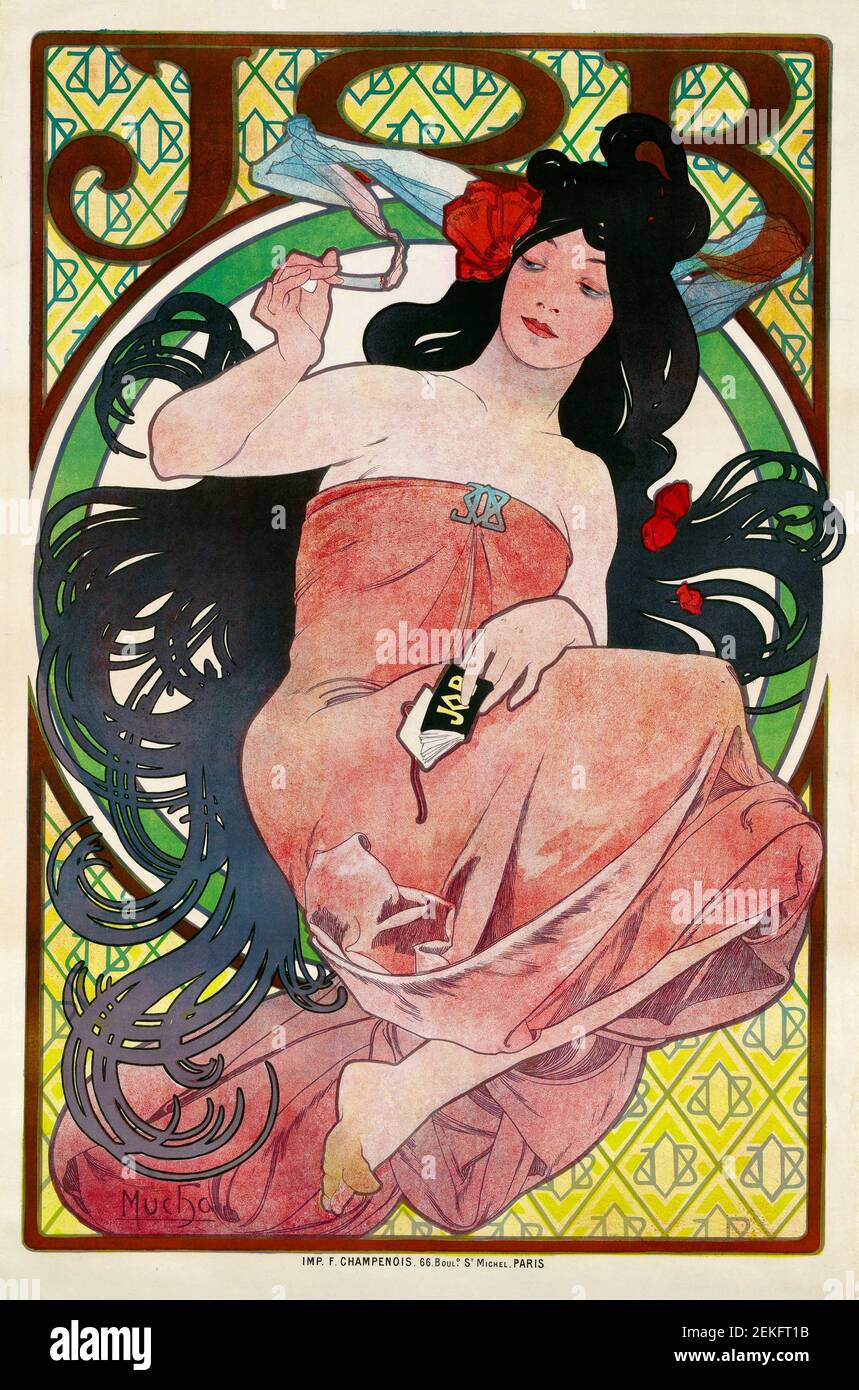 Alphonse Mucha, 'Job', cartel litográfico en color, 1894. Alfons Maria Mucha (1860 -1939) fue una pintora, ilustradora y artista gráfico de estilo Art Nouveau checo, Foto de stock