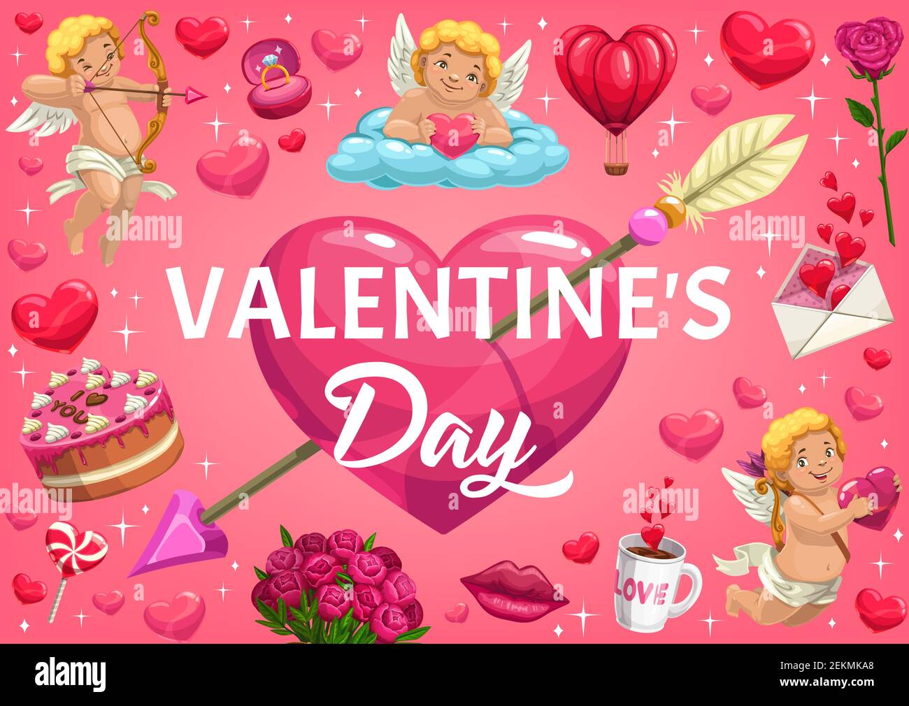 Arco Cupido. La flecha del amor, con el corazón. Ilustración para el Día de  San Valentín Imagen Vector de stock - Alamy