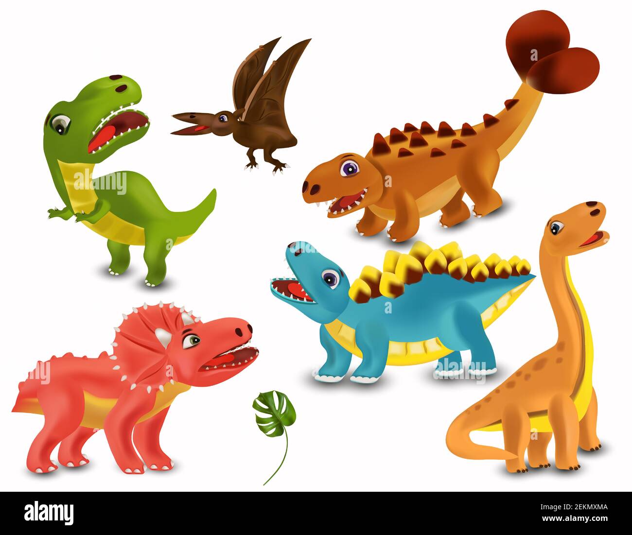 Dinosaurios Tyrannosaurus, Brachiosaurus, Pterodactyl, Triceratops,  Stegosaurus personaje de dibujos animados. Gran colección Dinosaurios.  Dinosaurio enojado y divertido sobre fondo blanco. Ilustración vectorial 3D  Imagen Vector de stock - Alamy