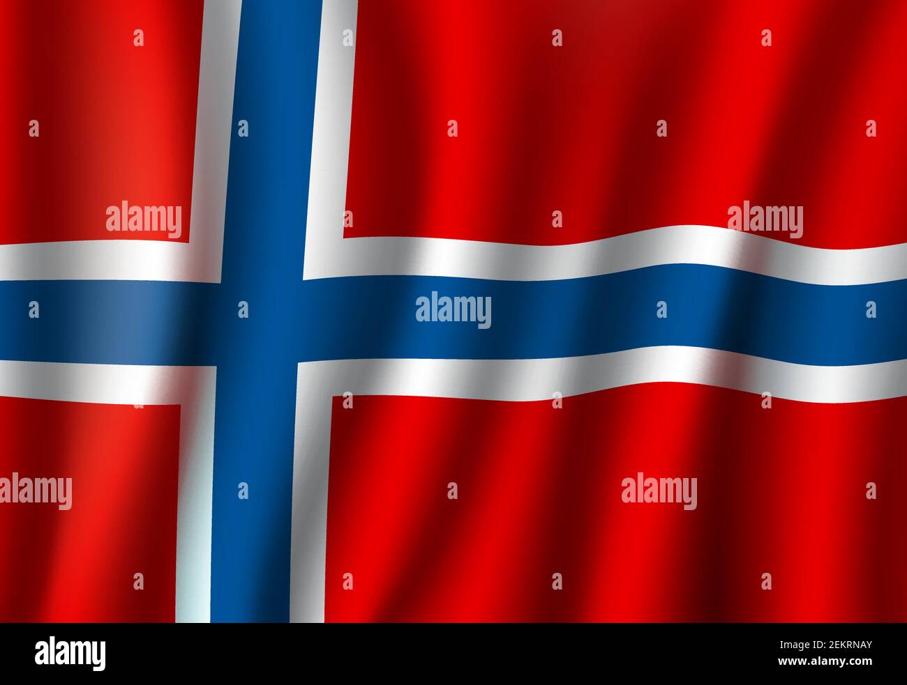 Bandera de Noruega, banner ondulado realista en 3D. Vector Bandera nacional Noruega de Escandinavia, Unión Europea y país Schengen, Independencia y Constituti Ilustración del Vector