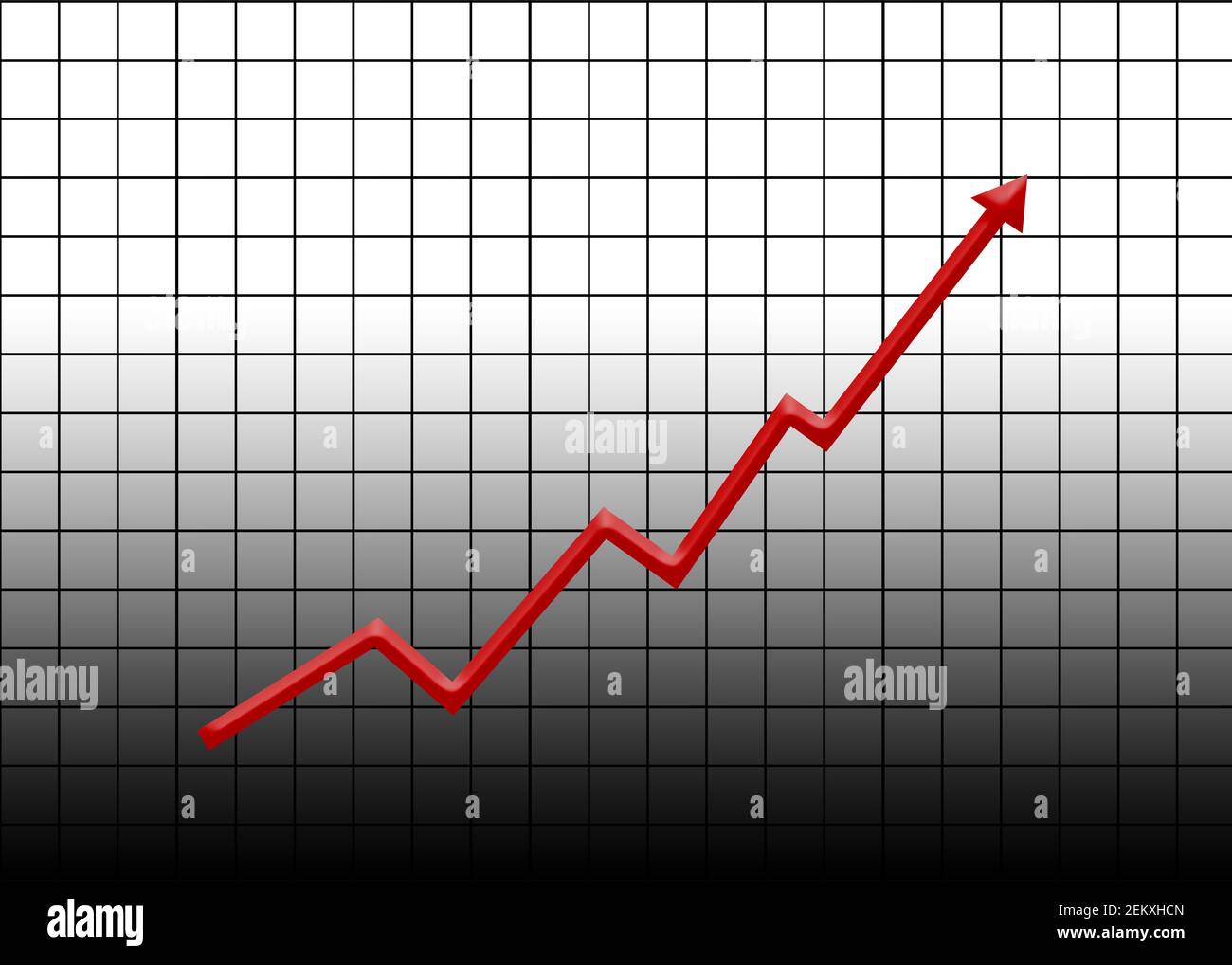 gráfico que muestra el crecimiento de las flechas. flecha roja ascendente en cuadrícula blanca. conceptos de crecimiento y mejora del negocio Foto de stock