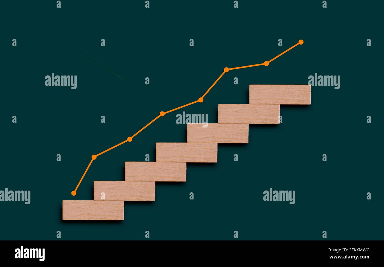 Gráfico de negocios de escaleras hecho por bloques de madera en 3d