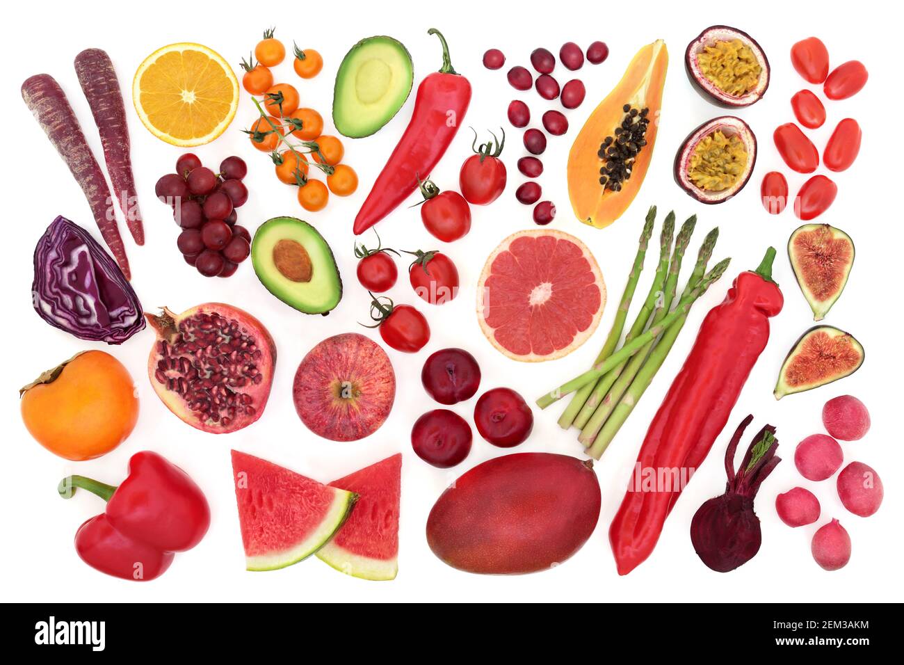 Recolección de frutas y verduras muy alta en licopeno que se encuentra en  muchas frutas y verduras rojas, púrpuras, naranjas y muchas otras. Los  alimentos también altos en los antioxdants Fotografía de
