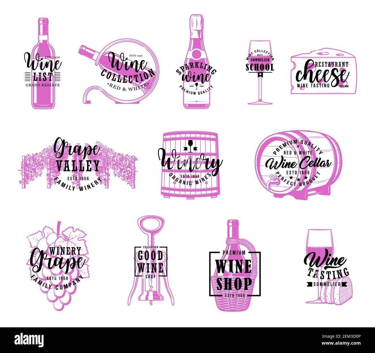 Tienda de vinos, bodega y restaurante menú de letras caligrafía. Vector  bodega gran reserva barril de madera, sommelier escuela y la producción de  vino Imagen Vector de stock - Alamy