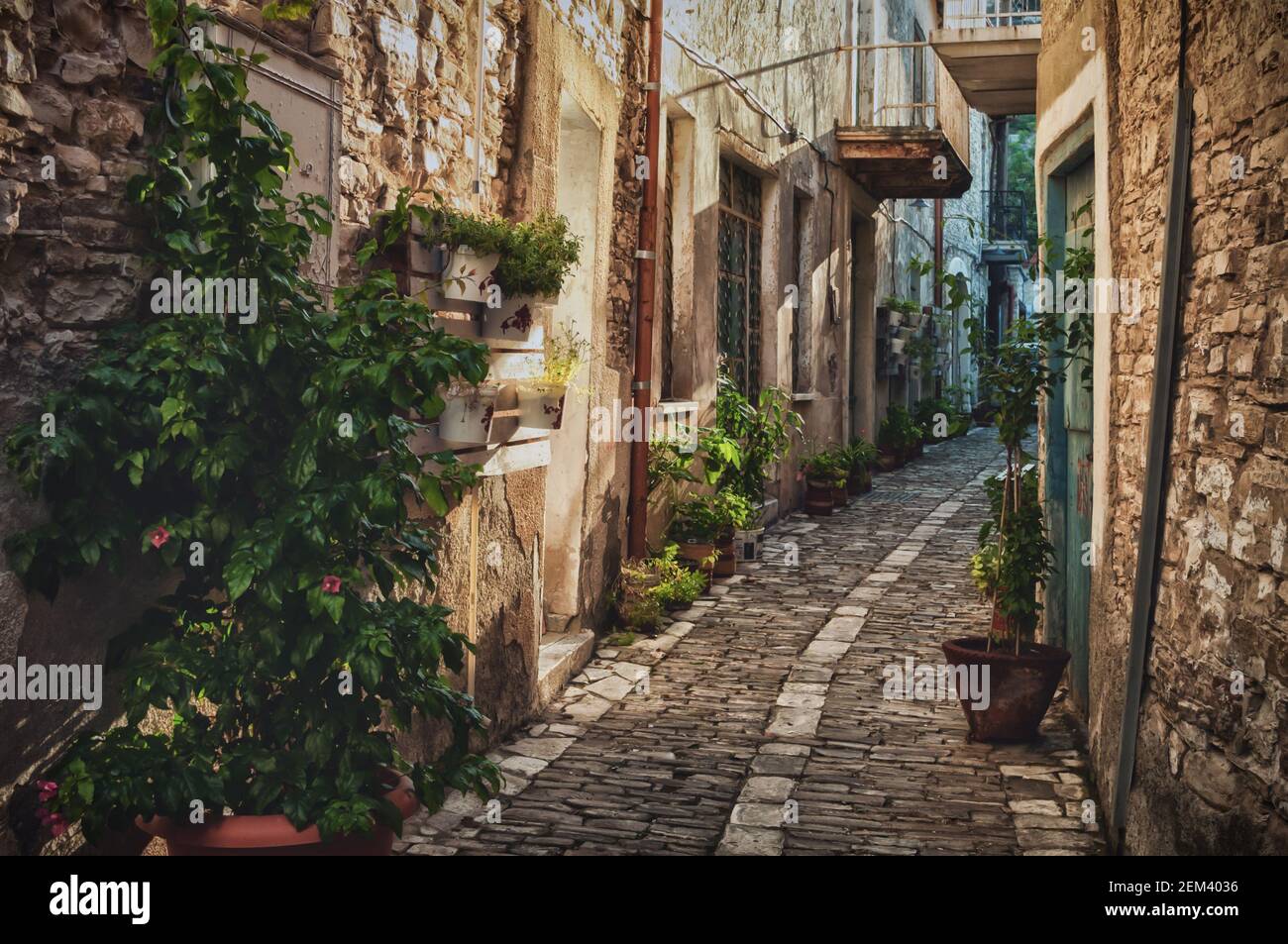 Calle tranquila y estrecha en un antiguo pueblo de Pano Lefkara. Distrito de Larnaca, Chipre Foto de stock