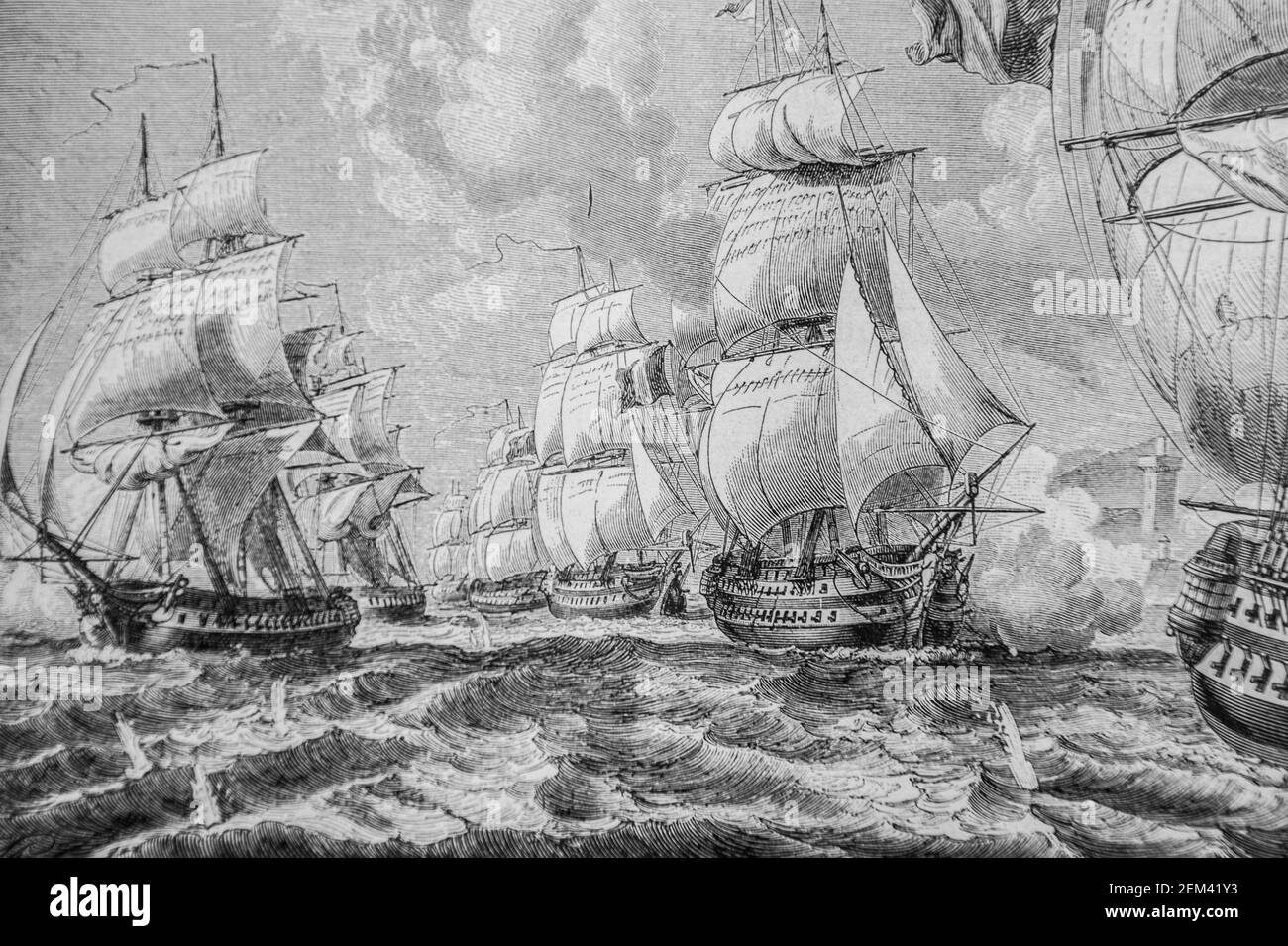 l'amiral roussin avec son escadre force l'entree du tage, 1804-1832 histoire de france por henri martin, editeur furne 1880 Foto de stock