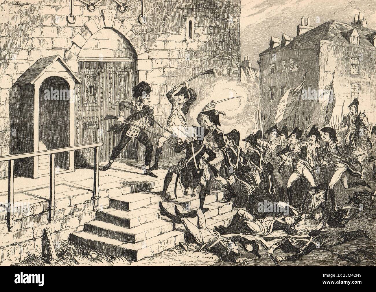 Heroica conducta del centinela de las tierras altas, la batalla de Castlebar, 27 de agosto de 1798, durante la rebelión irlandesa de 1798 Foto de stock