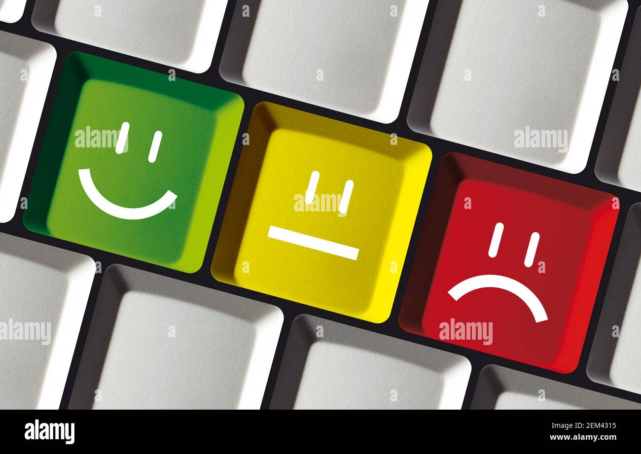 Feedback Smiley botones en el teclado del portátil - Revisión de conceptos  Fotografía de stock - Alamy