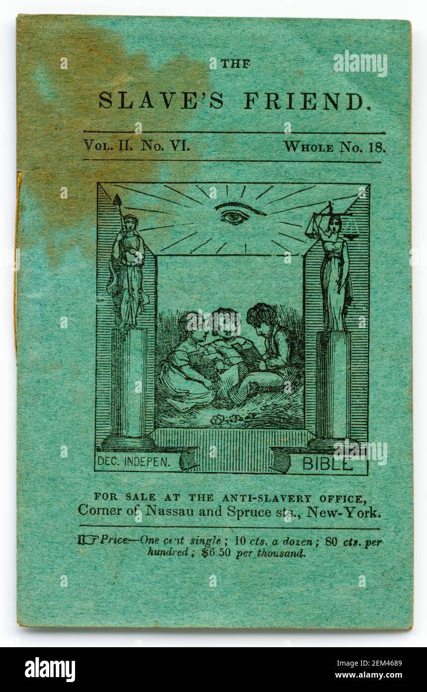 The Slave's Friend, (periódico para niños de escuela primaria de EE.UU.), Portada, portada de la Sociedad Americana contra la Esclavitud, 1839 Foto de stock