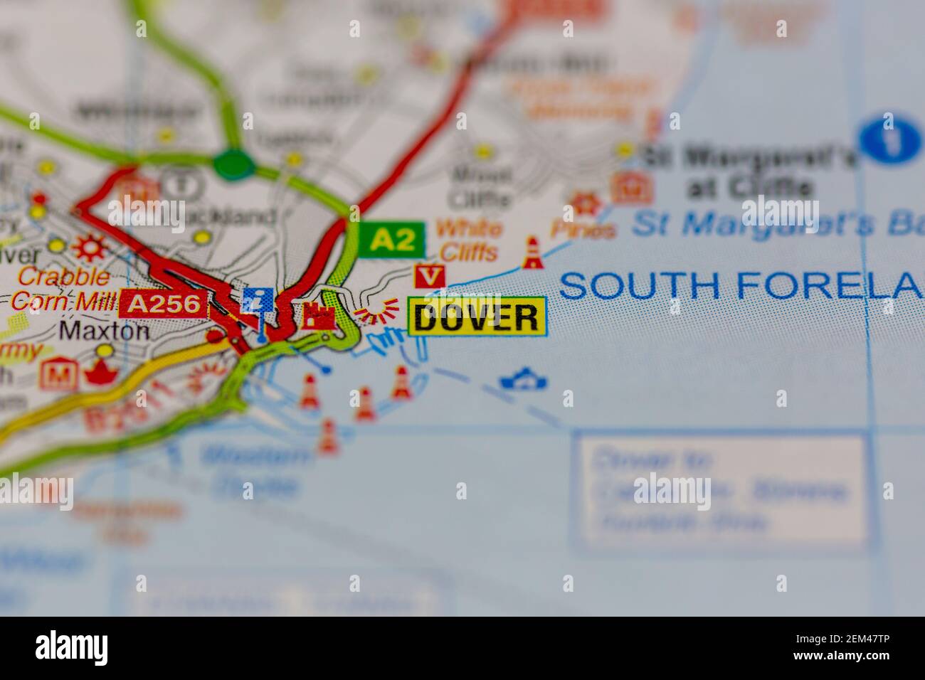 Dover se muestra en un mapa de carreteras o mapa geográfico Fotografía