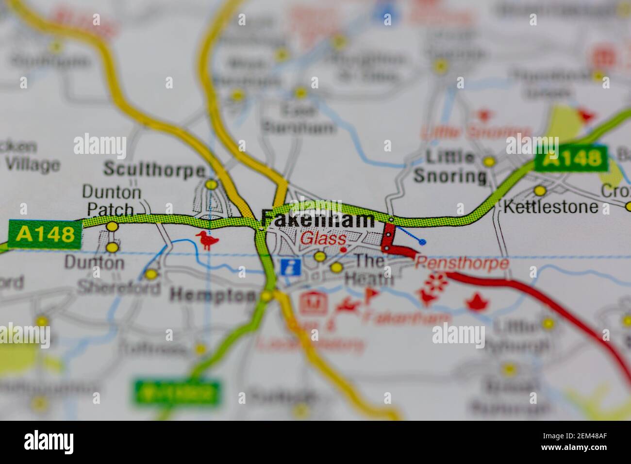 Fakenham se muestra en un mapa de carreteras o mapa geográfico