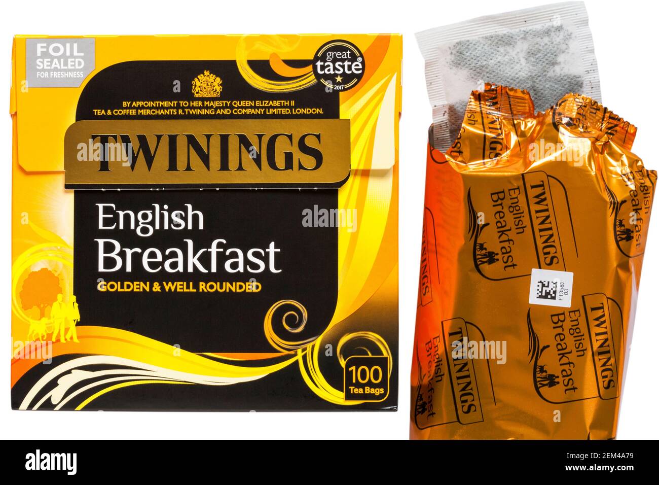 Caja de Twinings English Bolsos de té de desayuno dorados y bien  redondeados, con paquete de papel de aluminio retirado sobre fondo blanco -  Tetas - Real Orden Fotografía de stock - Alamy