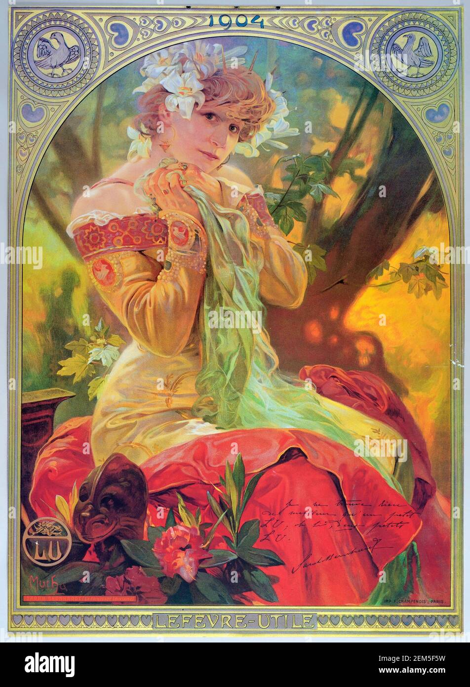 Alphonse Mucha, cartel publicitario de la Princesa Lointaine con Sarah Bernhardt, litografía en color, 1904. Alfons Maria Mucha (1860 -1939) fue una pintora, ilustradora y artista gráfico de estilo Art Nouveau checo, Foto de stock