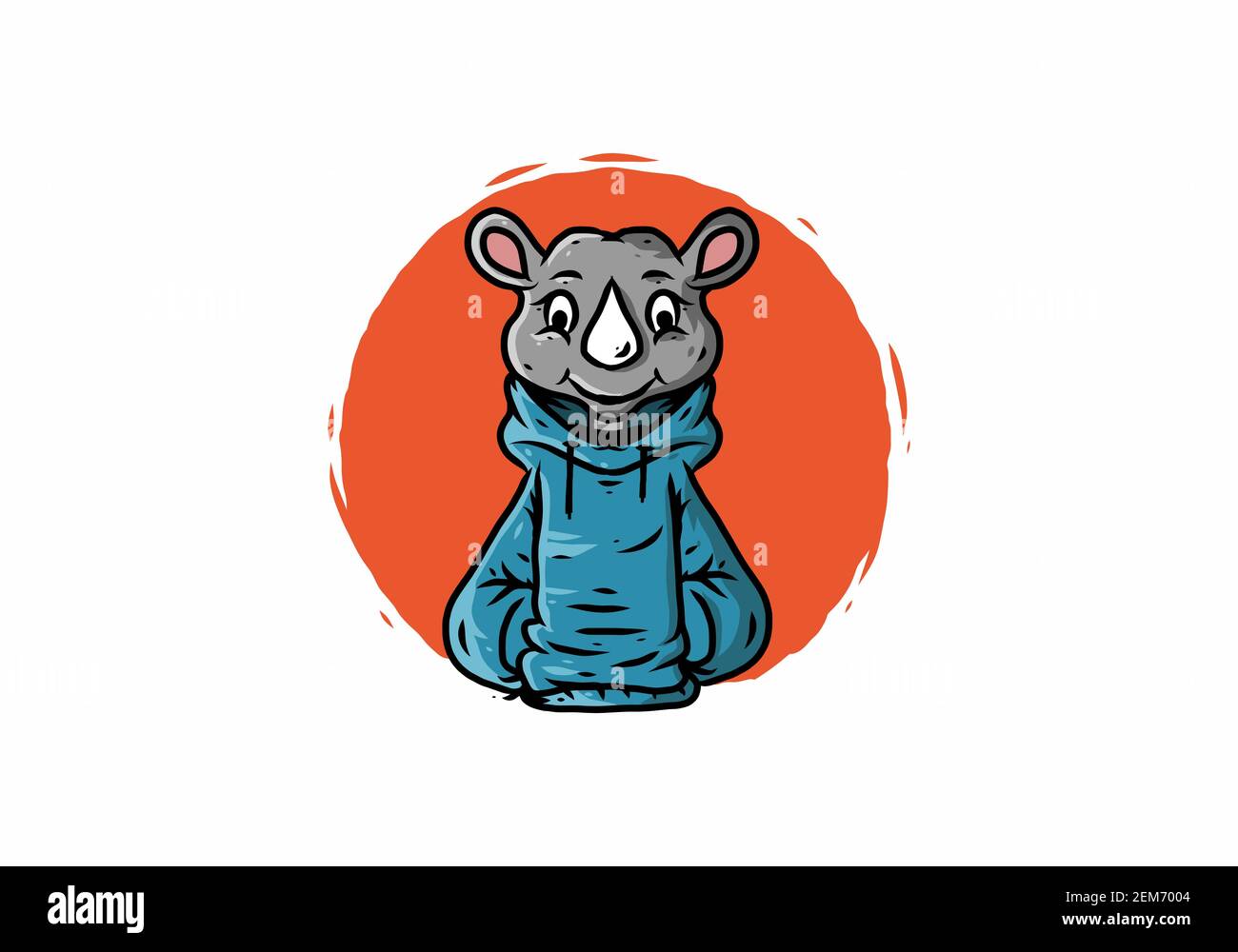 Rhino con diseño de dibujo de ilustración de sudadera con capucha azul Ilustración del Vector
