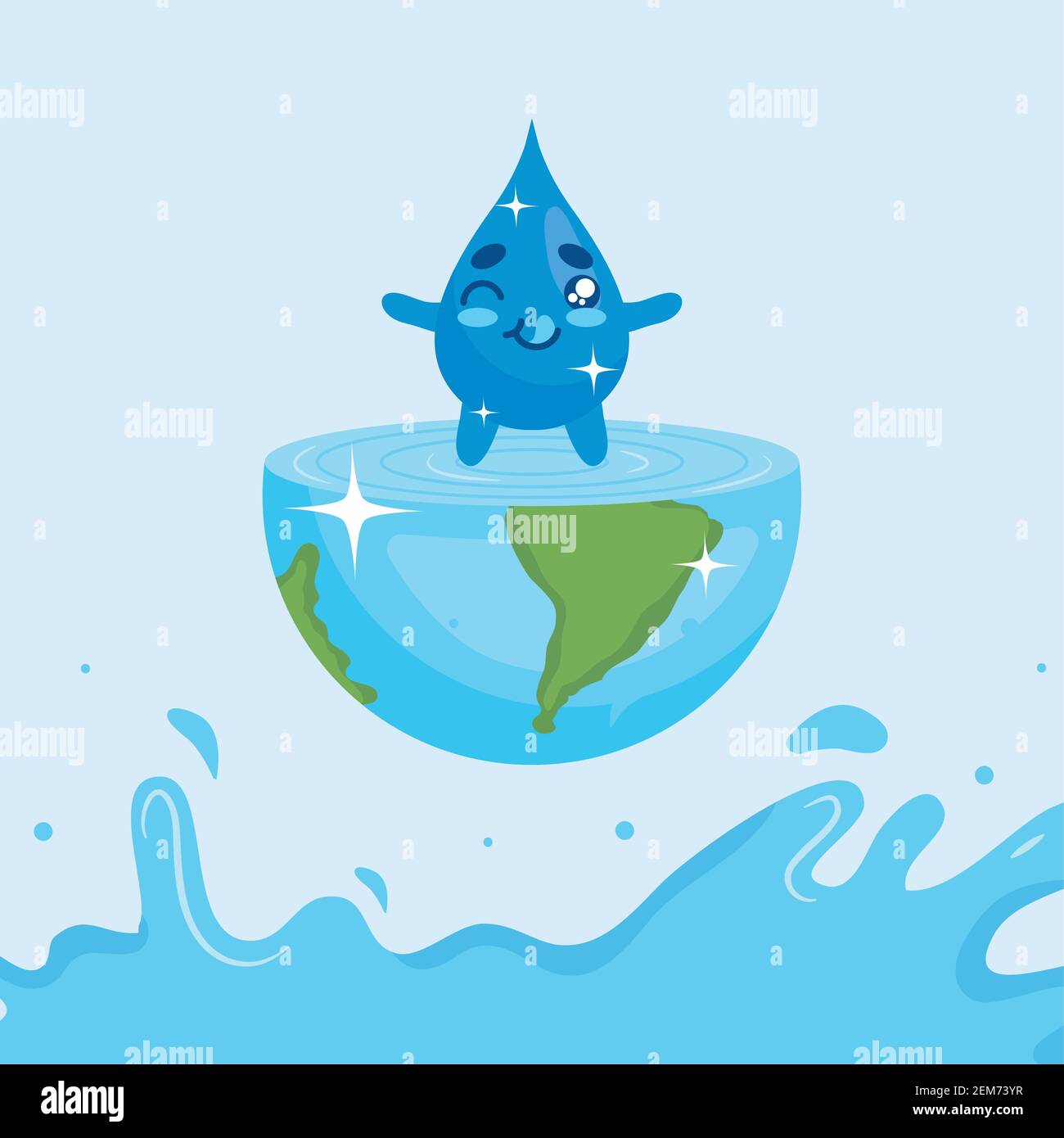 Día del agua con la gota de dibujos animados en el diseño del mundo, el  medio ambiente salvar la naturaleza y la ecología tema de la ilustración  vectorial Imagen Vector de stock -