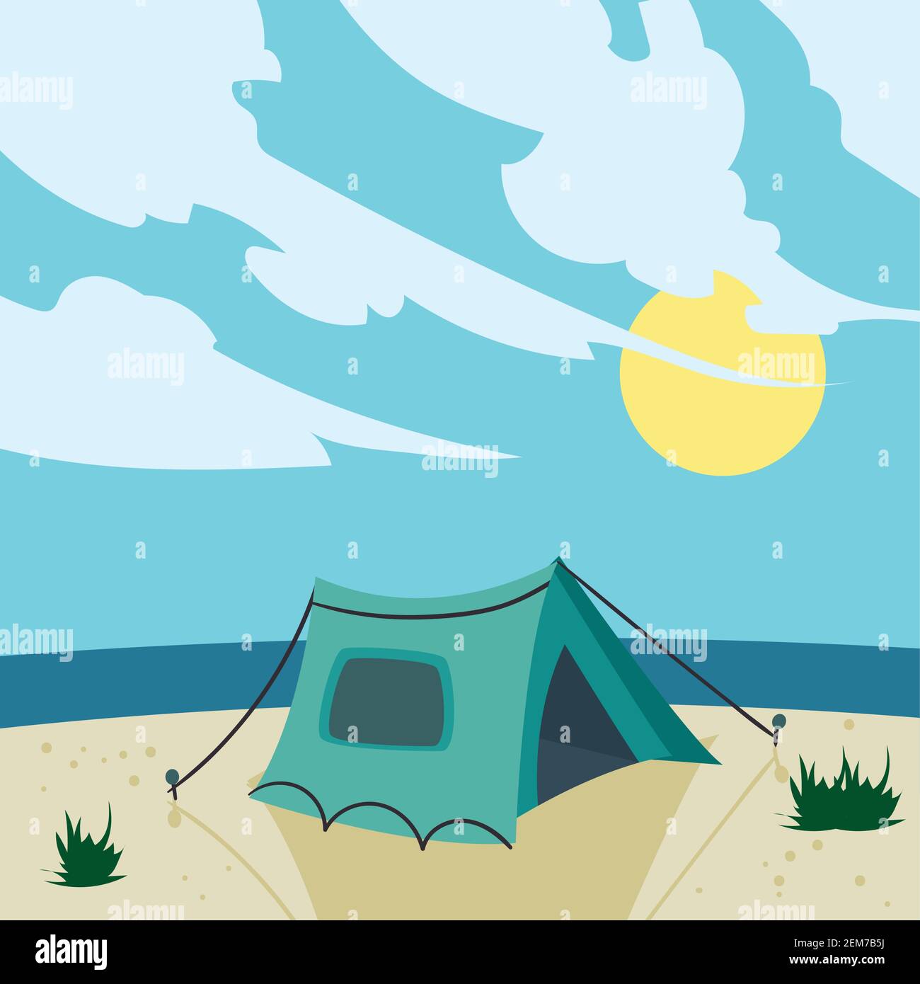 Tienda de camping en la playa diseño de paisaje de campamento aventura  estilo de vida Y tema de viajes ilustración vectorial Imagen Vector de  stock - Alamy
