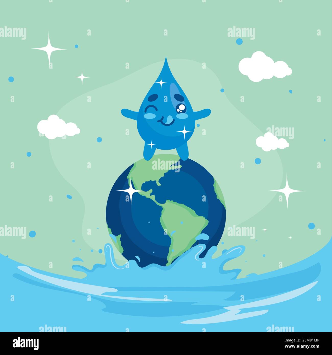 Día del agua con dibujos animados en el mundo en el diseño del océano, el  medio ambiente salvar la naturaleza y la ecología tema de la ilustración  vectorial Imagen Vector de stock -