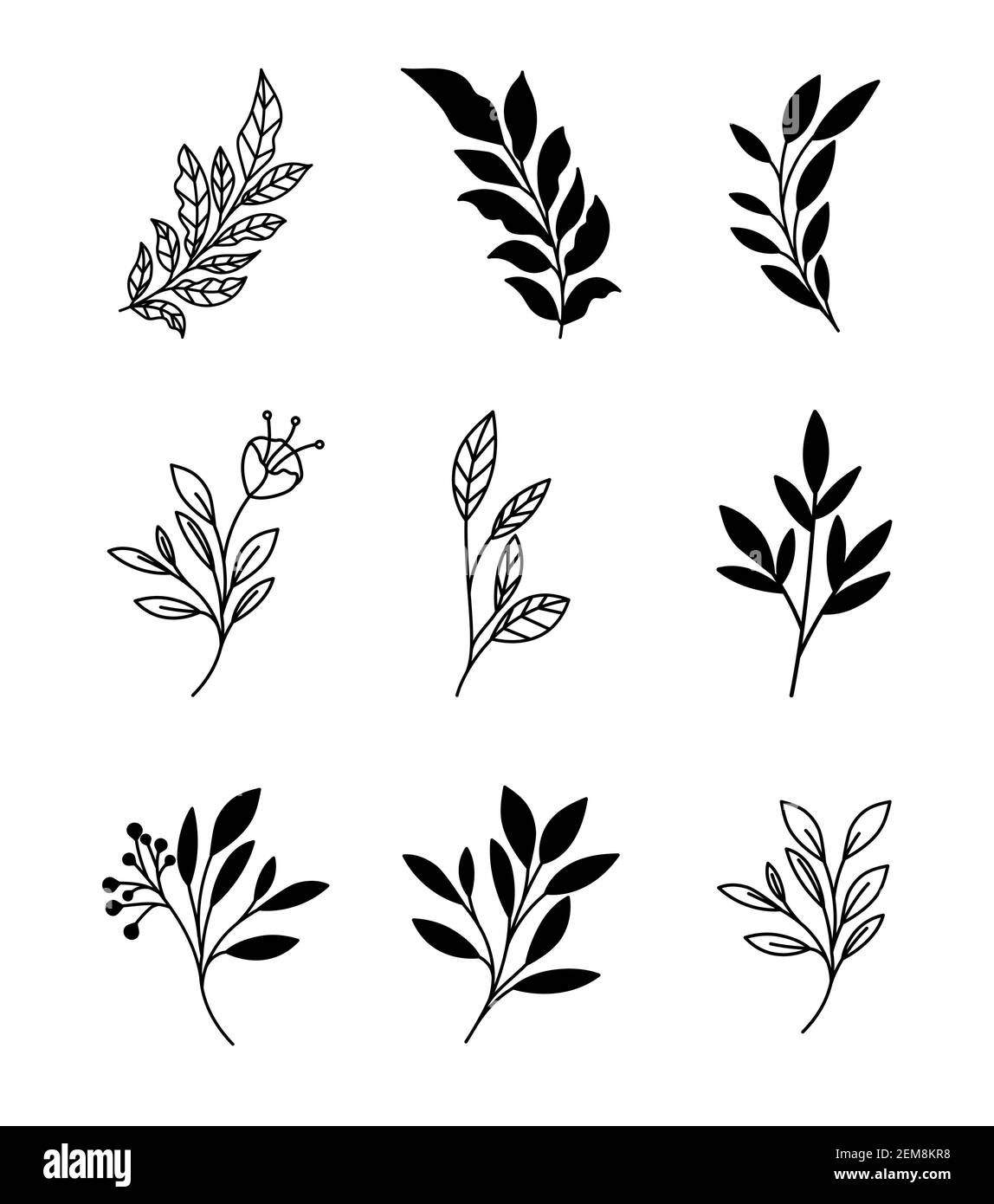 conjunto de tatuaje minimalista de plantas Imagen Vector de stock - Alamy