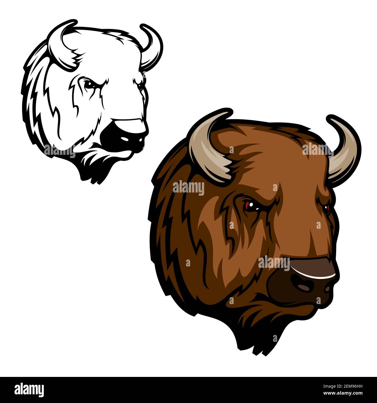 Bisonte americano o búfalo animal vector diseño de de caza, equipo deportivo o mascota zoológico. Cabeza de toro de buey salvaje con marrón y cuernos, con capucha y ho Imagen
