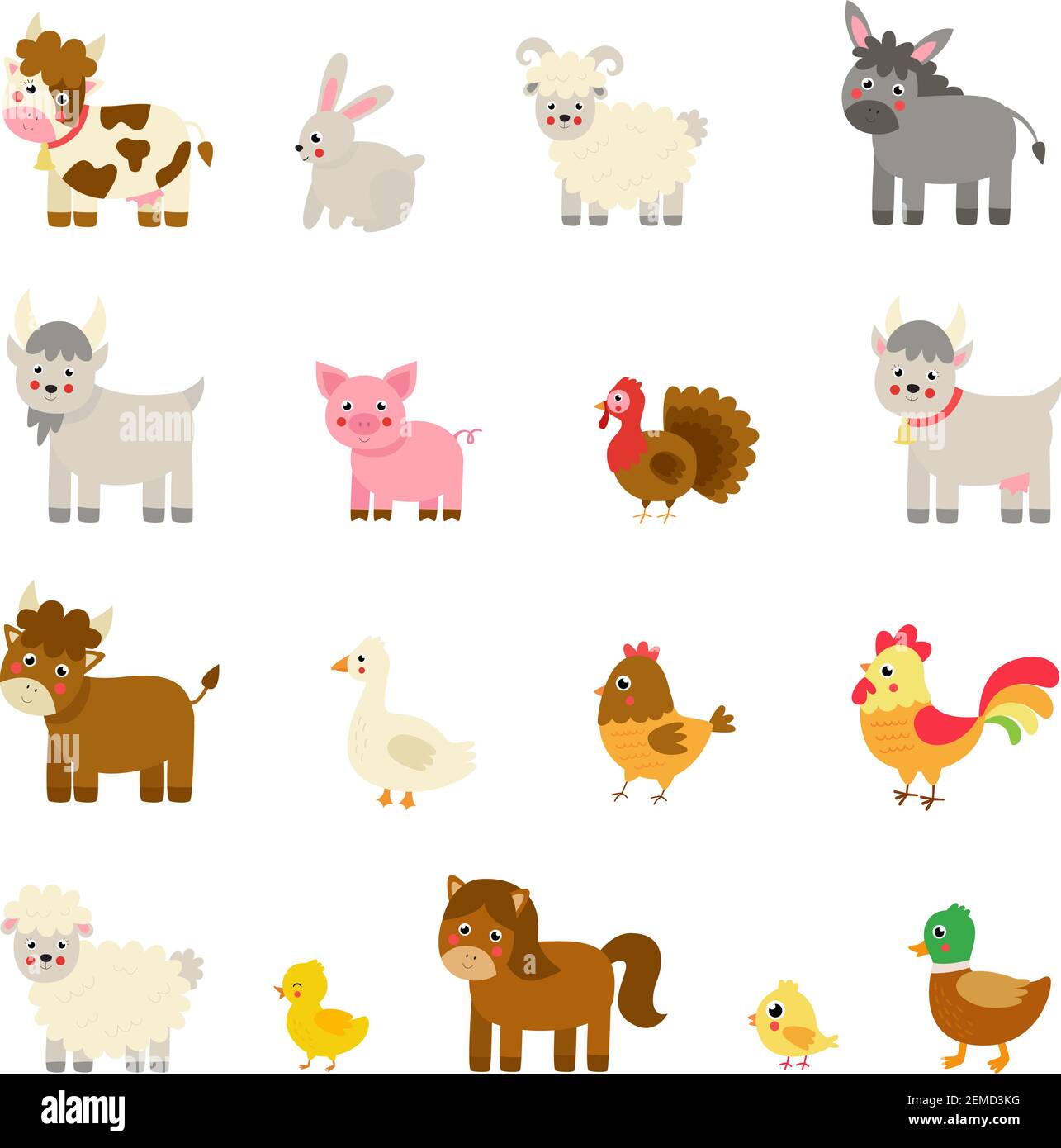 Conjunto de animales de granja vector en estilo de dibujos animados.  Colección de ilustraciones infantiles Imagen Vector de stock - Alamy