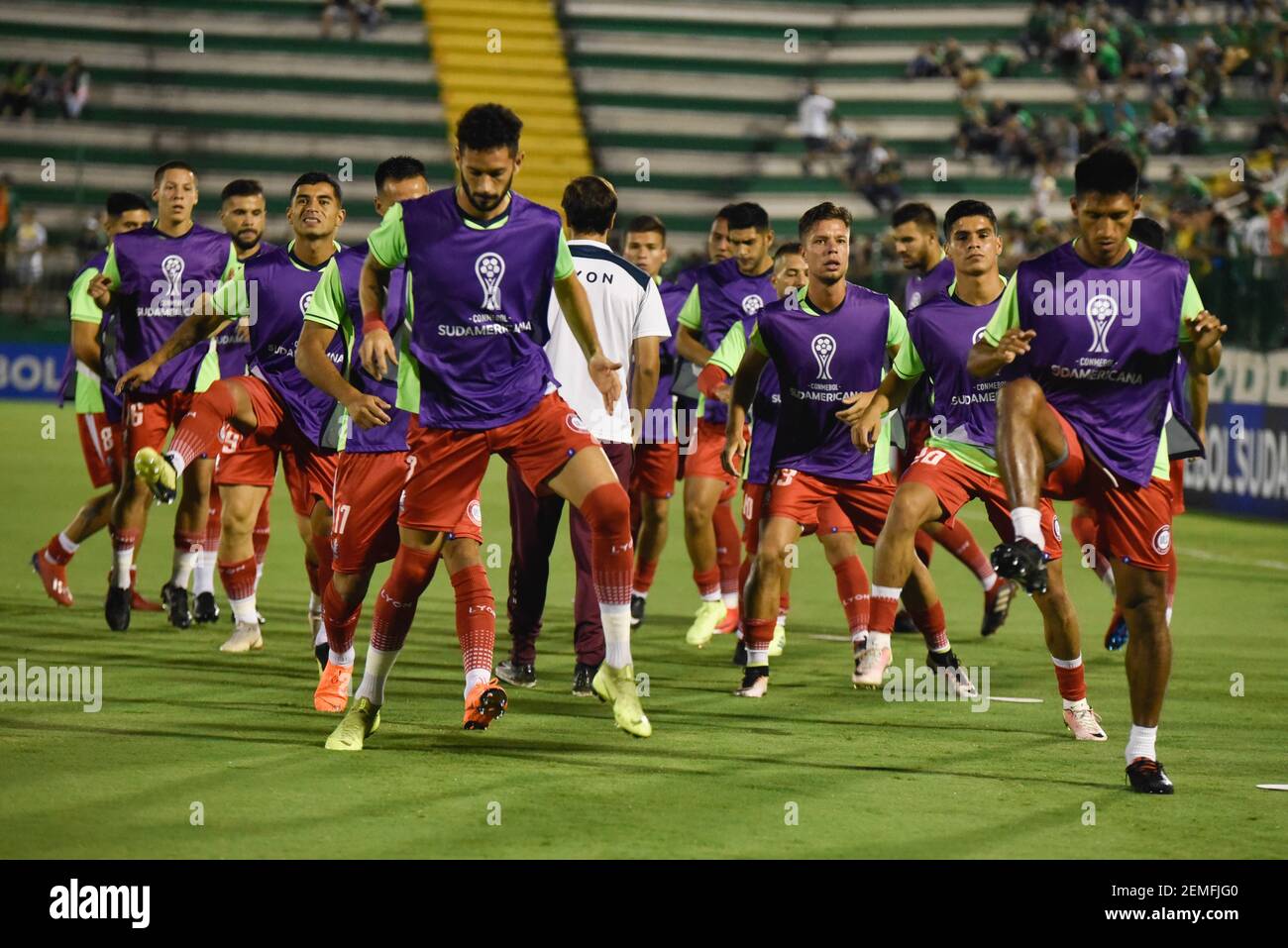 Sc Chapeco 02 19 2019 Chapeecense Vs Union La Calera Jugadores De Union La Calera Durante El Calentamiento Antes Del Partido Contra Chapeecense En El Estadio Arena Conda Para El