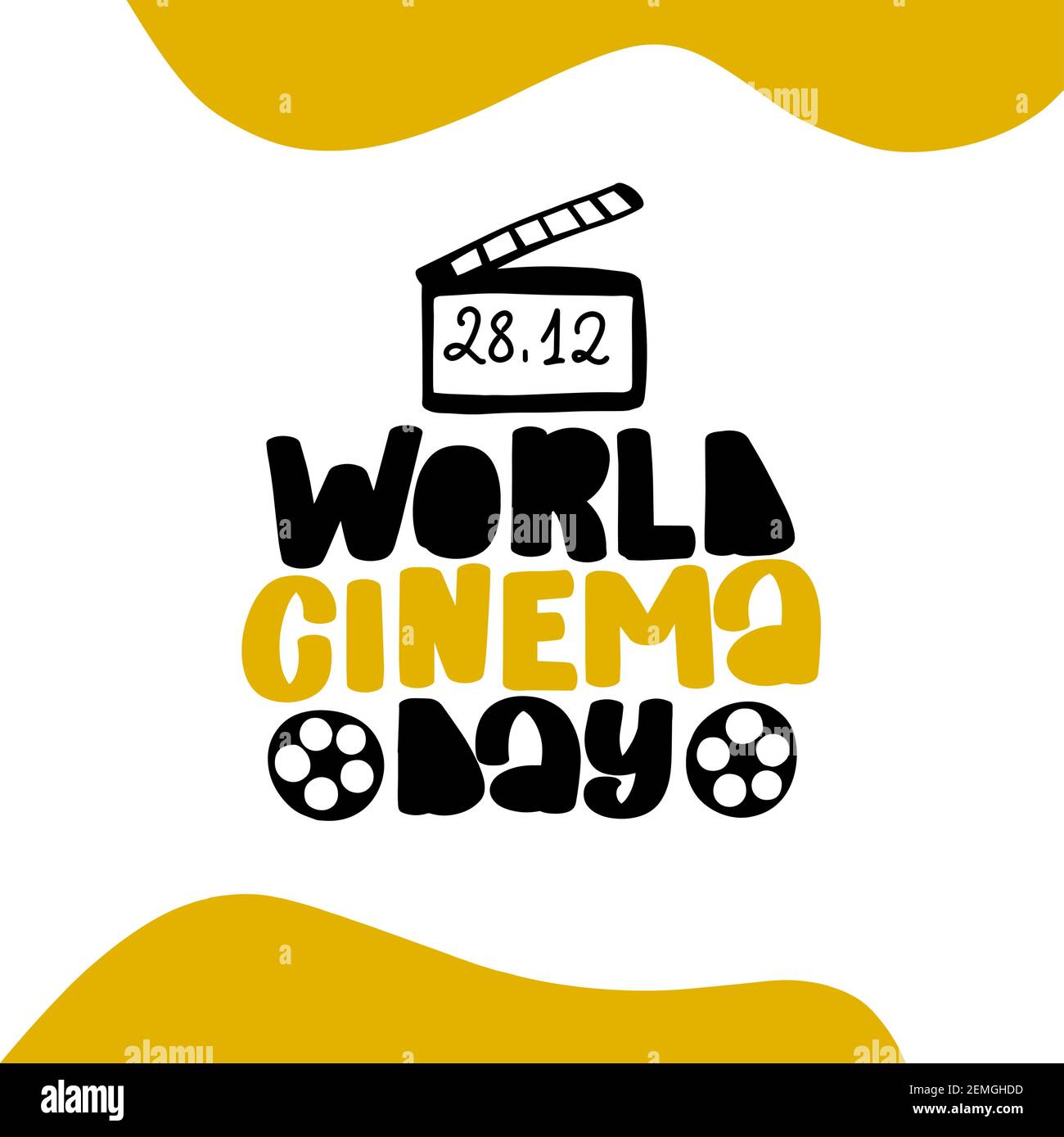 Día Mundial del Cine Diciembre 28 ilustración neón cantar, etiqueta y