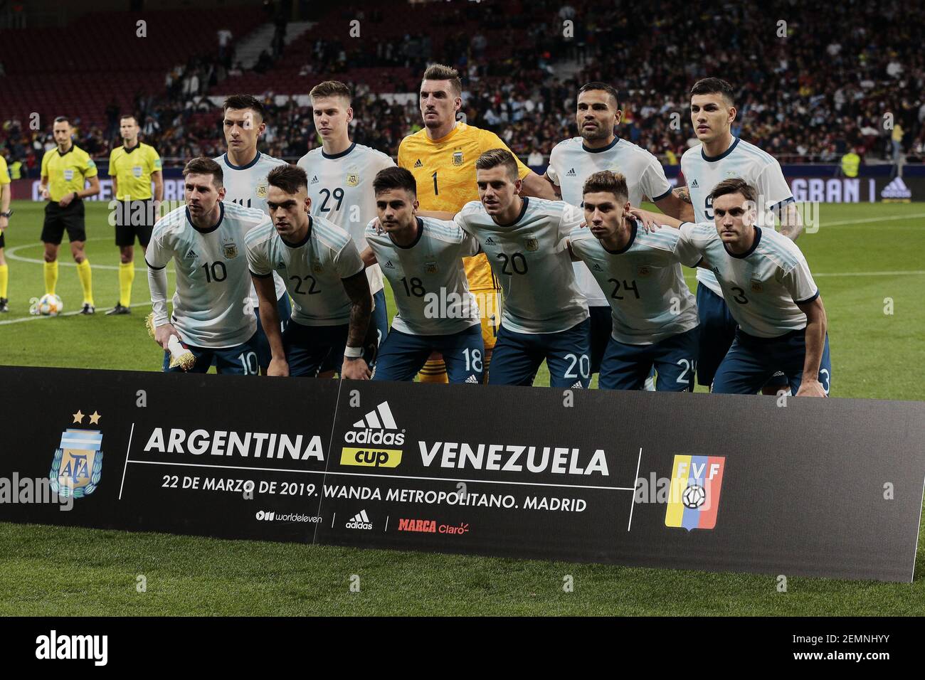 Foto del equipo argentino durante el partido de la Copa Internacional Adidas  entre Argentina y Venezuela en el Estadio Wanda Metropolitano. (Puntuación  final Argentina 1 - Venezuela 3) (Foto de Legan P.