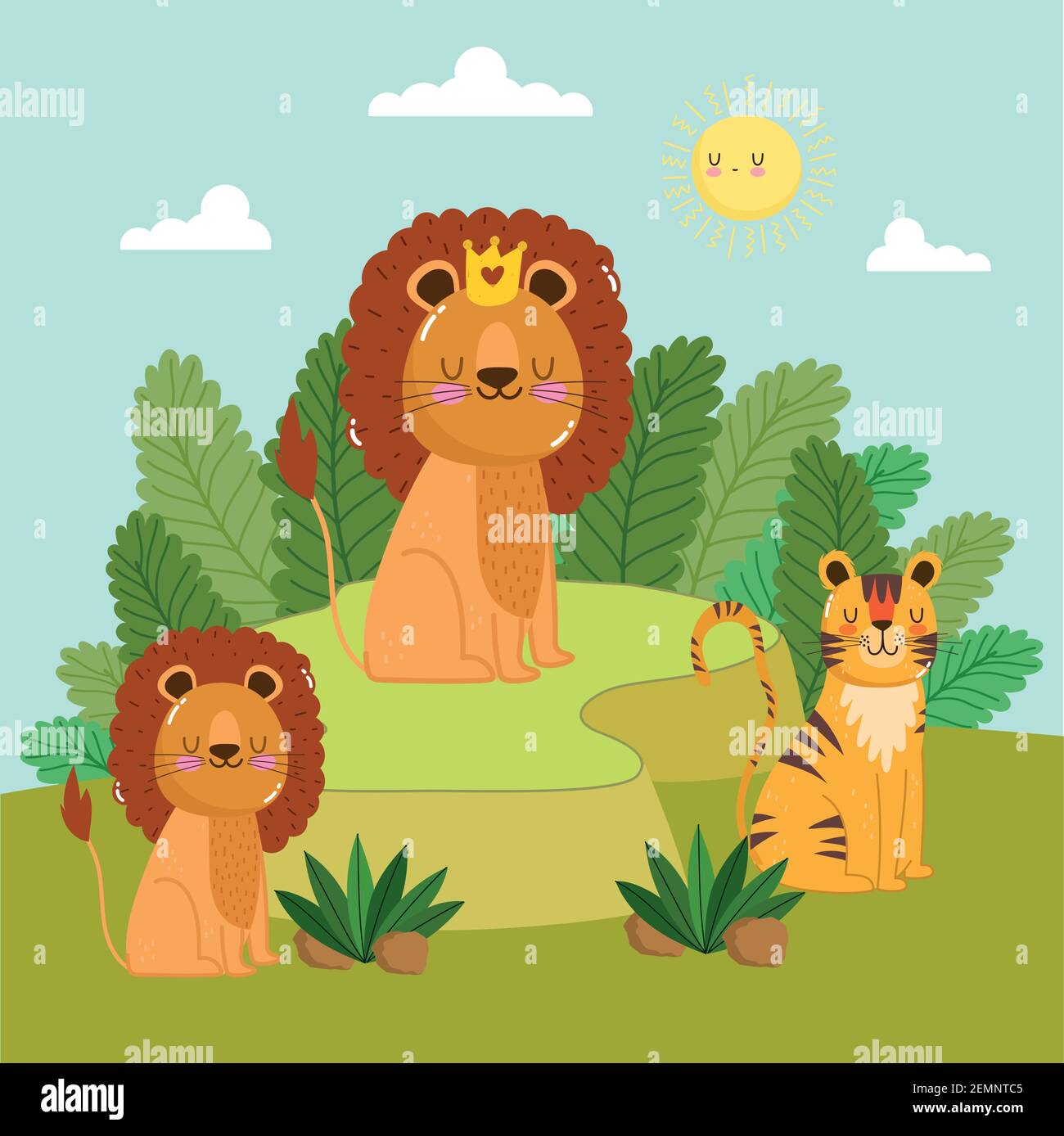 Animales leones familia dibujos animados naturaleza Imagen Vector de stock  - Alamy