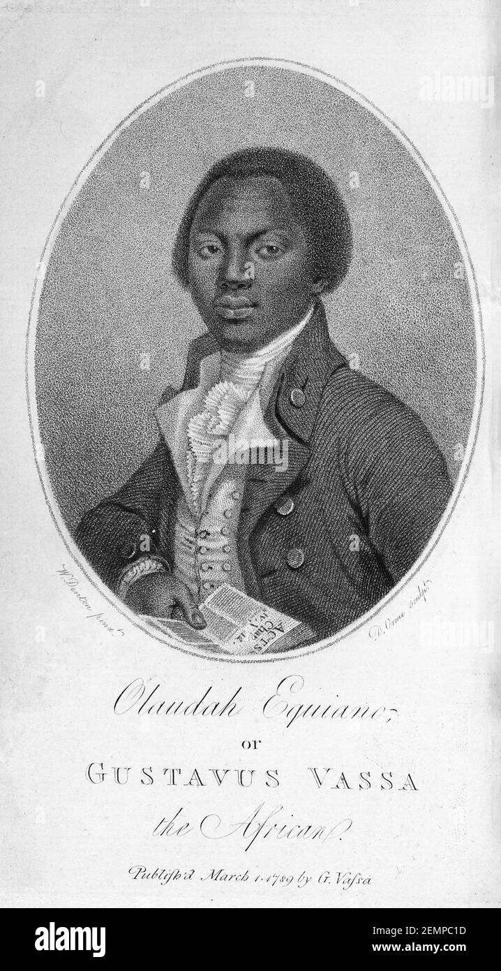 Olaudah Equiano. Retrato del escritor y abolicionista, conocido durante la mayor parte de su vida como Gustavus Vassa (c. 1745-1797), del frontispicio de su autobiografía. Foto de stock