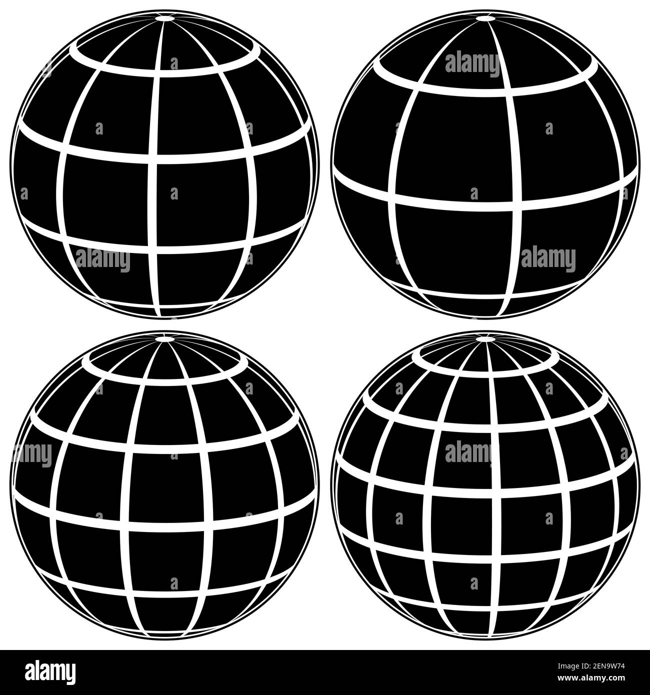 Establecer el globo negro modelo 3D de la Tierra o del planeta, modelo de la esfera celestial con cuadrícula de coordenadas, campo vectorial con rayas y líneas Ilustración del Vector