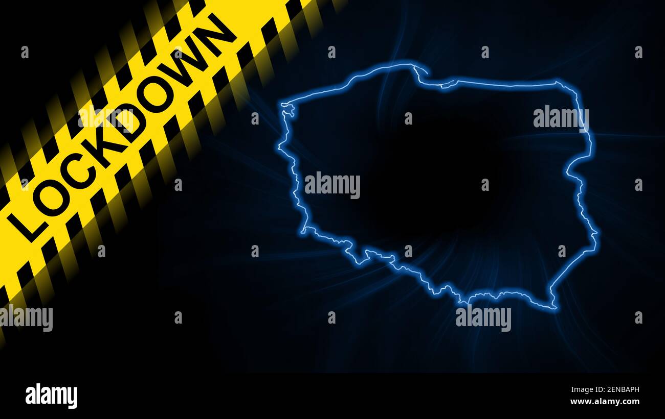 Lockdown Poland, mapa general Coronavirus, cuarentena de brotes, sobre fondo oscuro Foto de stock