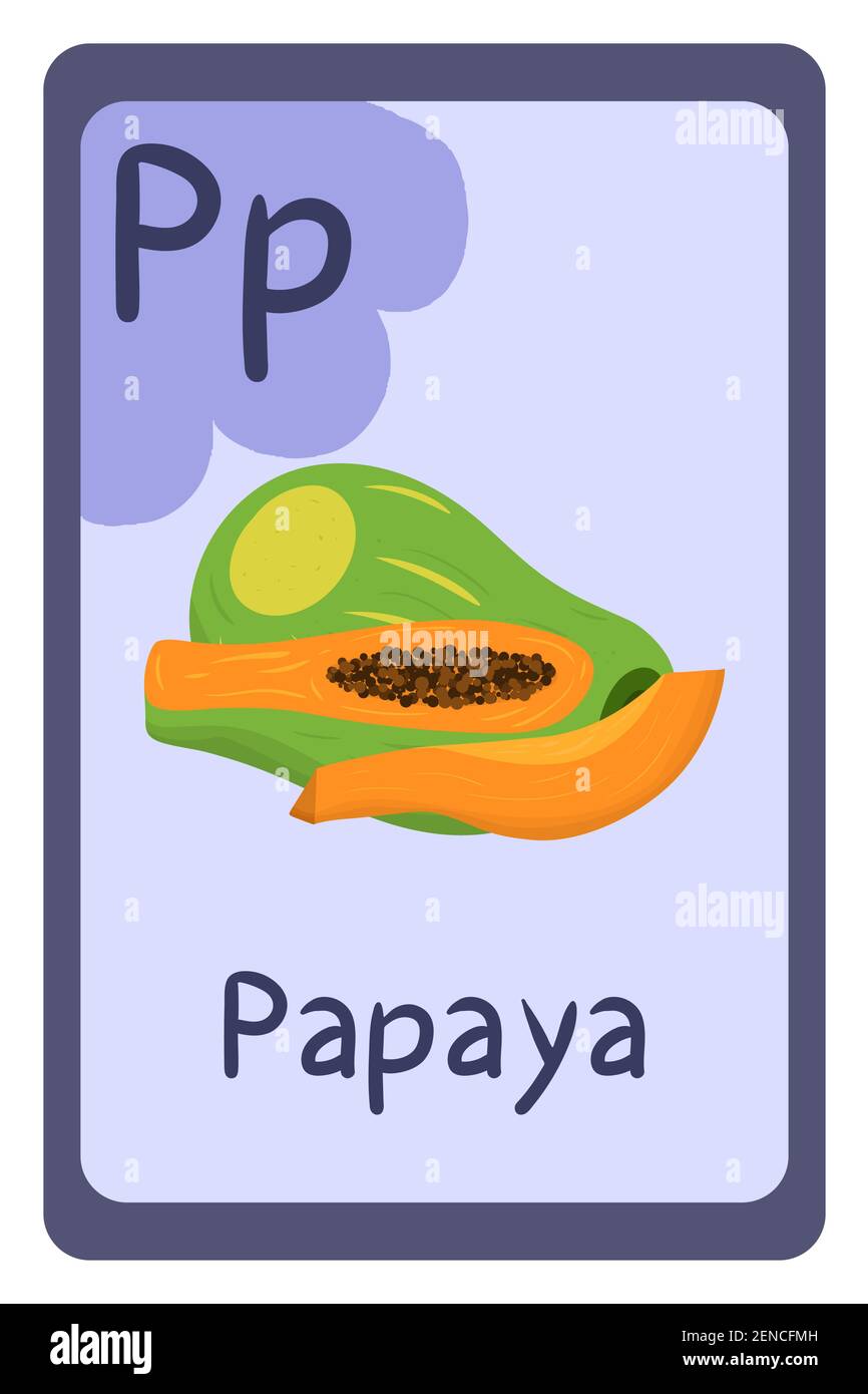 Colorido abc educación tarjeta flash, Carta P papaya. Ilustración