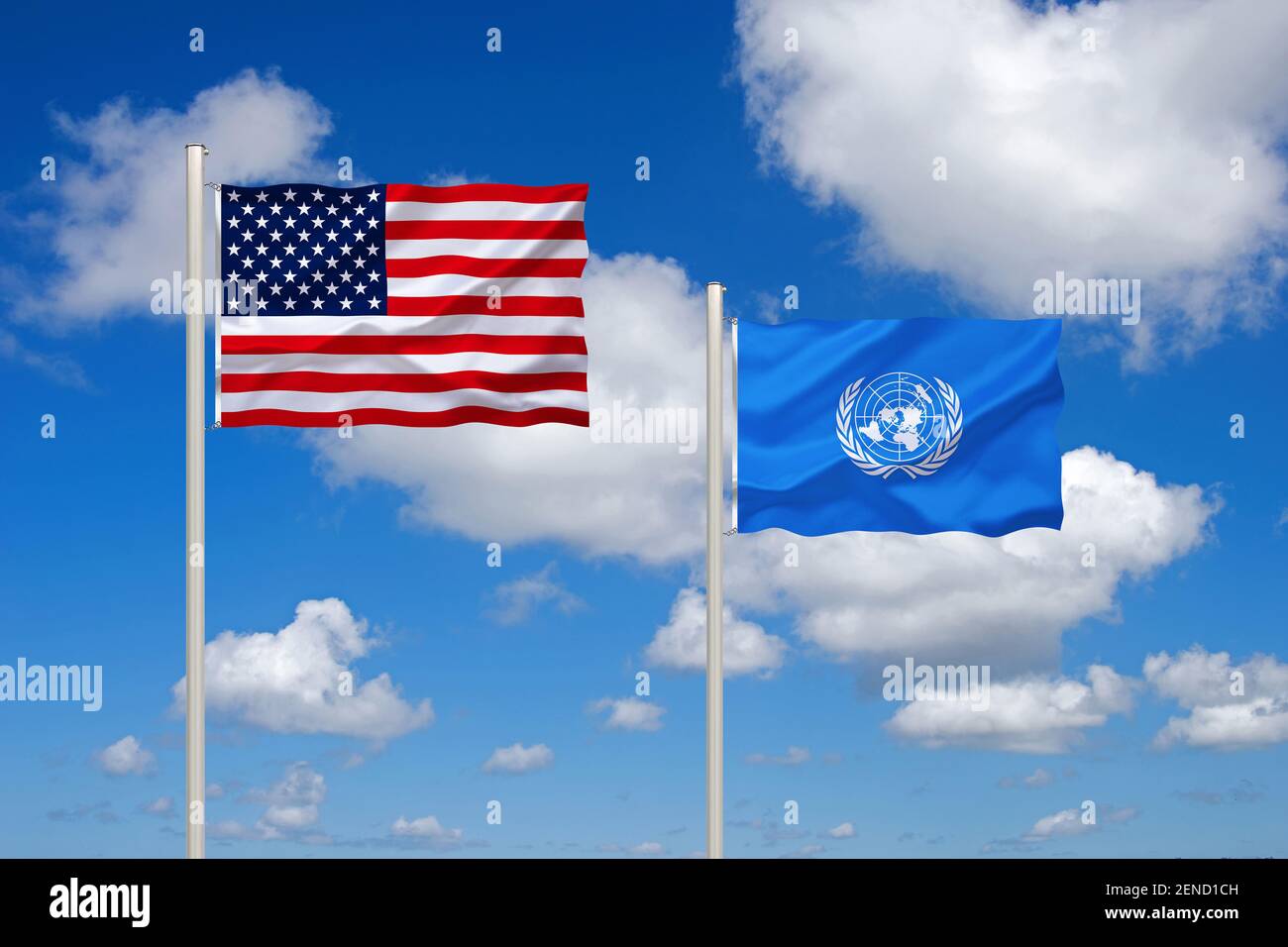 Die Flagge von den USA und die uno, Vereinte Nationen, Foto de stock