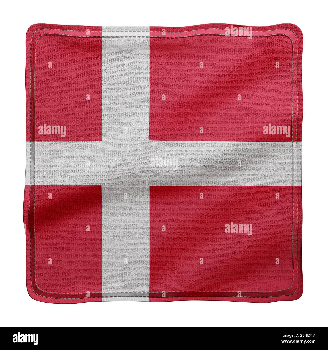 Representación en 3d de una bandera nacional de Dinamarca con tejido texturizado aislada sobre fondo blanco. Foto de stock
