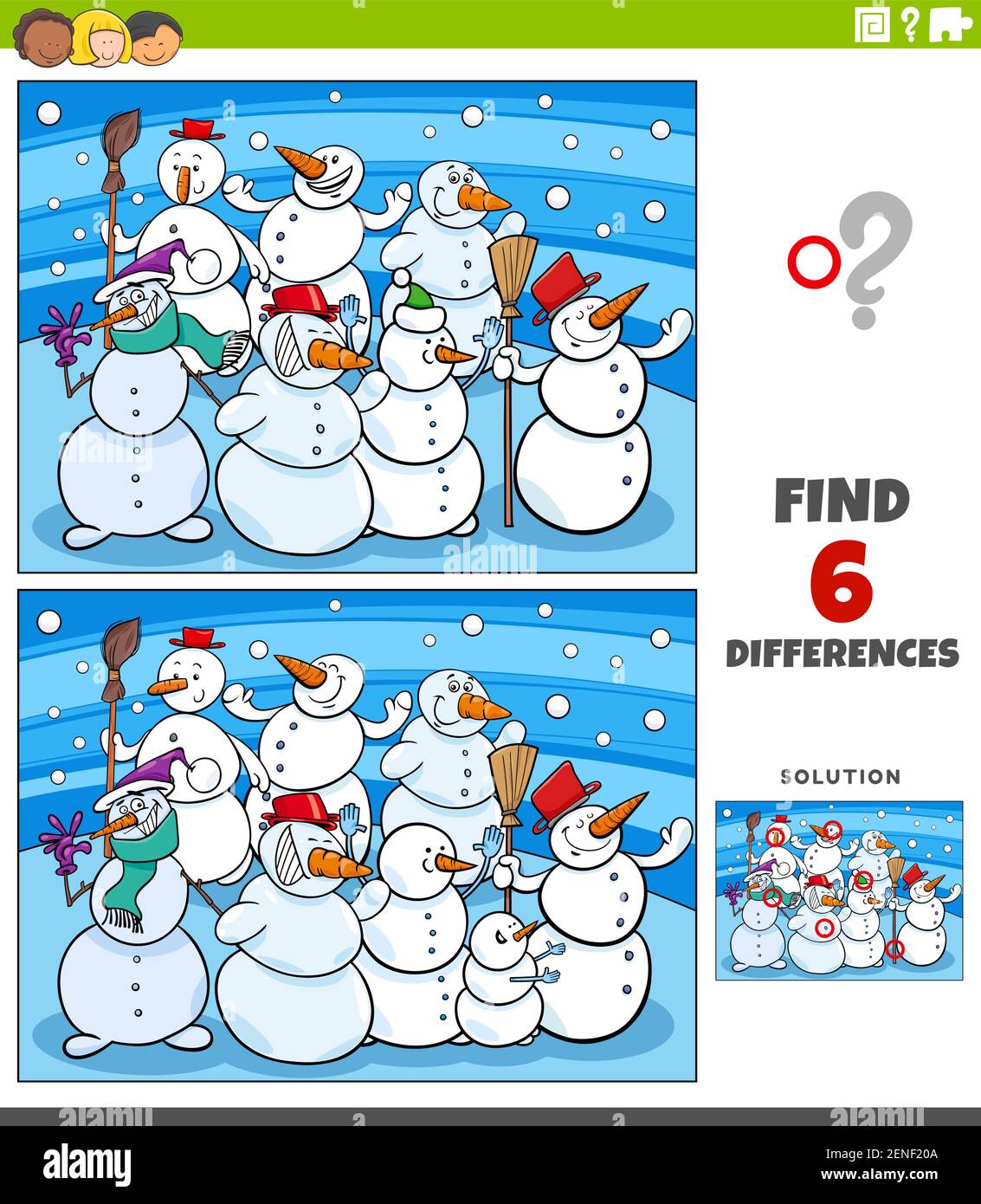 Dibujos animados ilustración de divertidos personajes de muñecos de nieve  grupo colorear libro página Imagen Vector de stock - Alamy