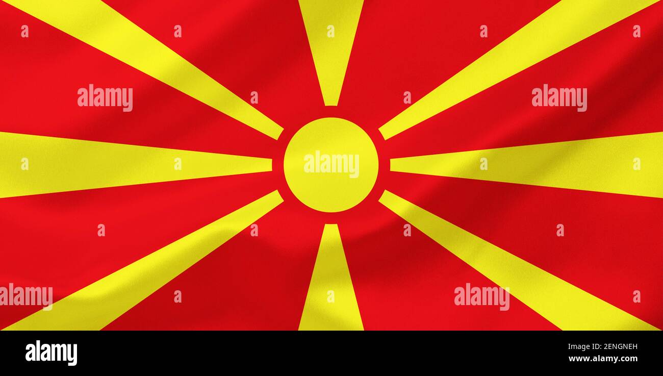 Die Flagge von Nordmazedonien, Südosteuropa, Balkanhalbinsel, Foto de stock