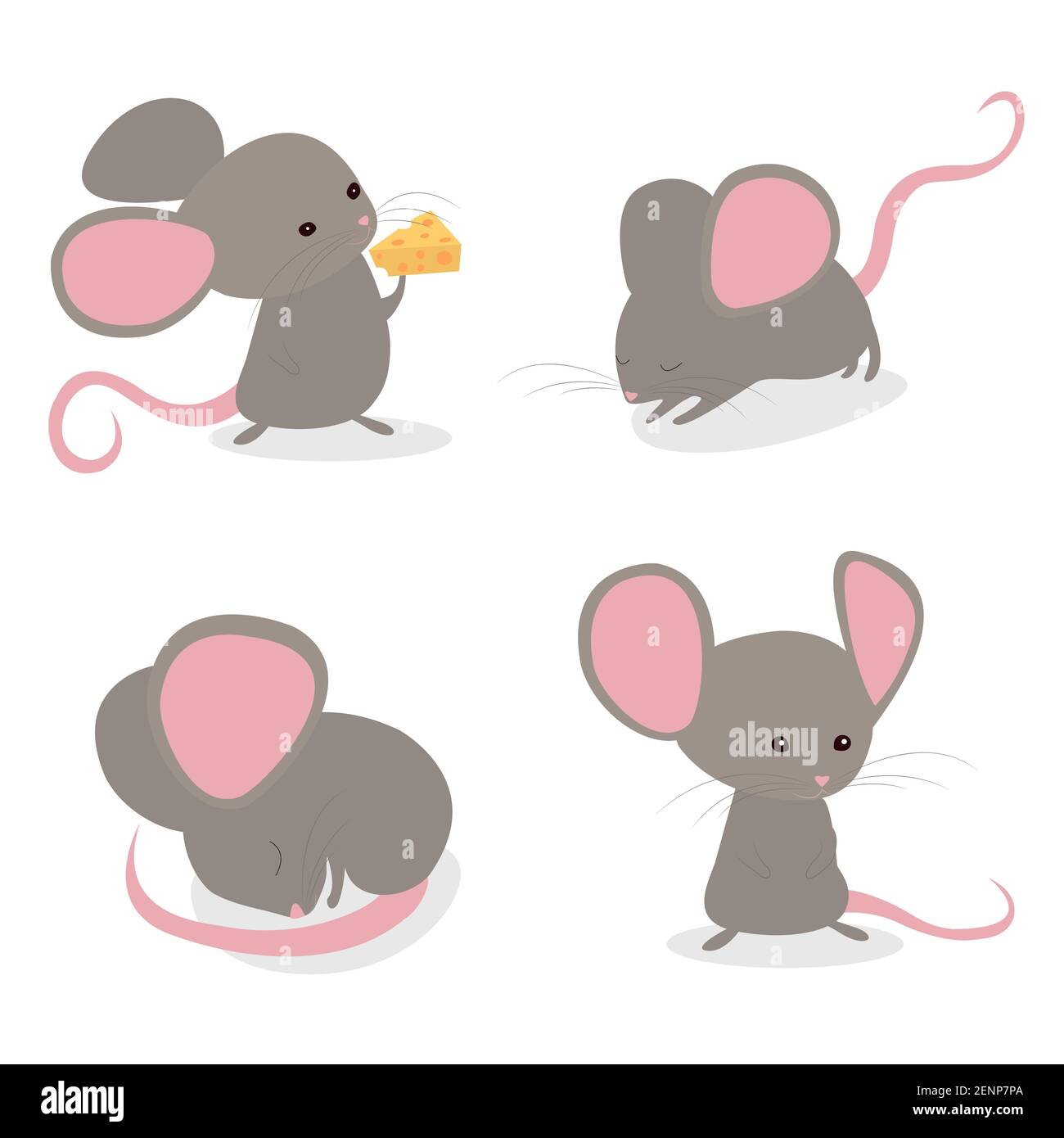 Establecer pequeños ratones lindos en diferentes poses, aislado fondo   año del ratón. Divertido ratones vector ilustración de dibujos  animados. Animal de recogida Imagen Vector de stock - Alamy