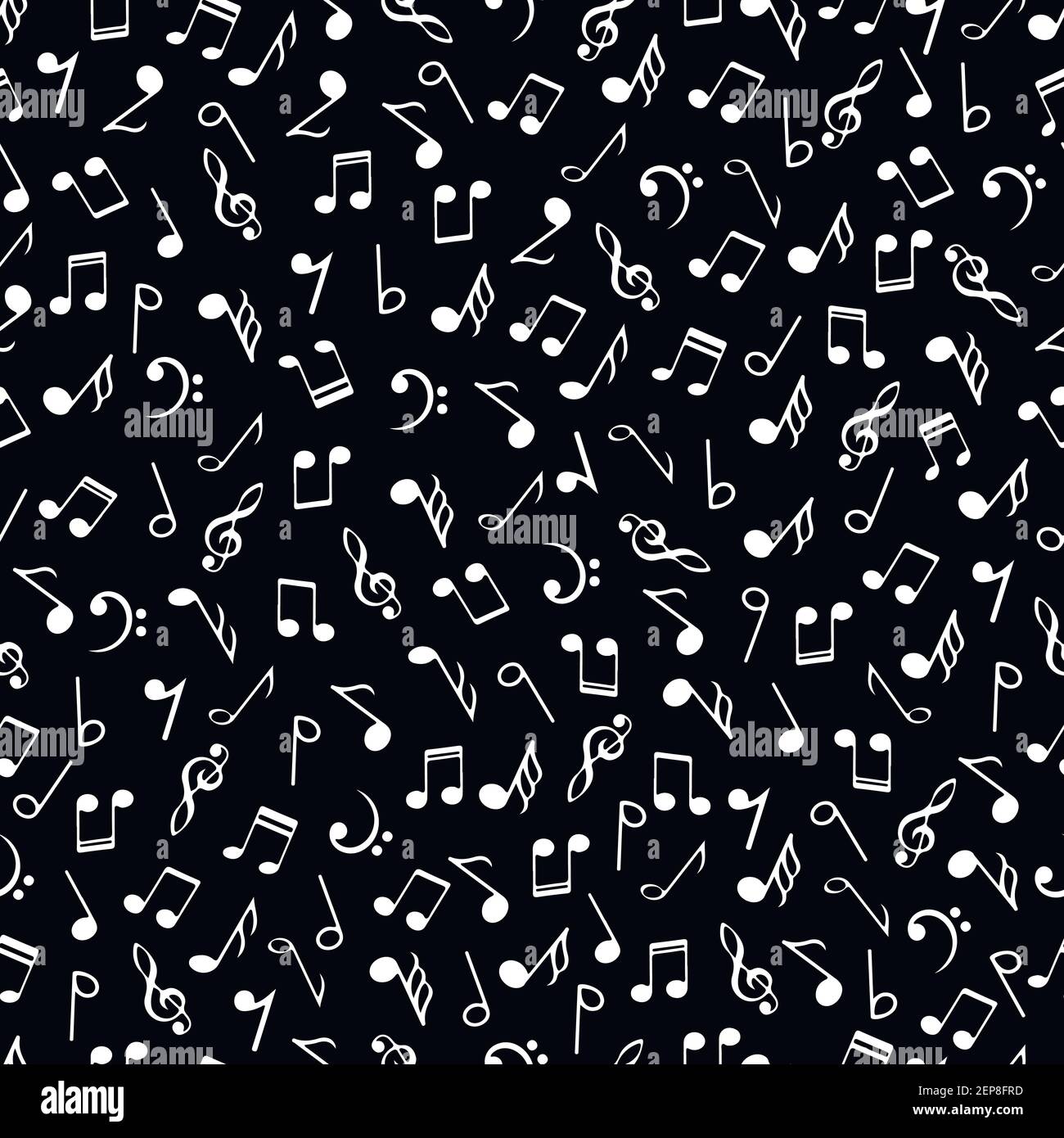 Notas musicales en blanco y negro patrón sin costuras. Símbolos de