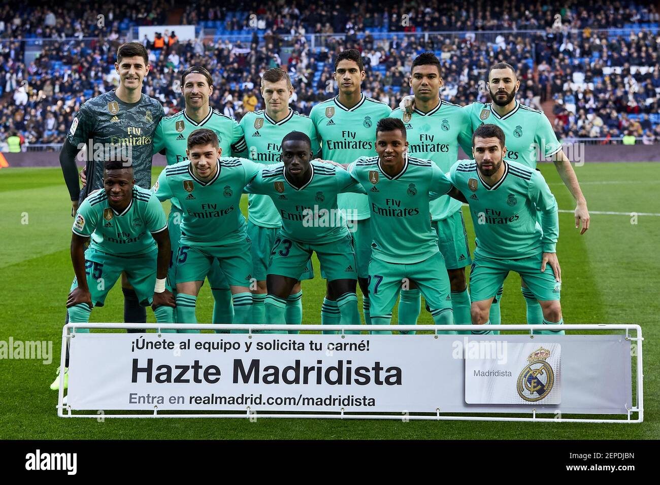 Foto del equipo del Real Madrid durante el partido de fútbol de la Liga entre el Real Madrid y el RCD Espanyol en el estadio de Madrid. (Marcador final; Real