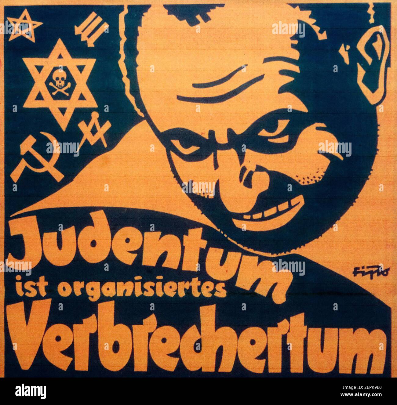 Un cartel antisemita de la era nazi que decía que el judaísmo está organizado Criminalidad Foto de stock