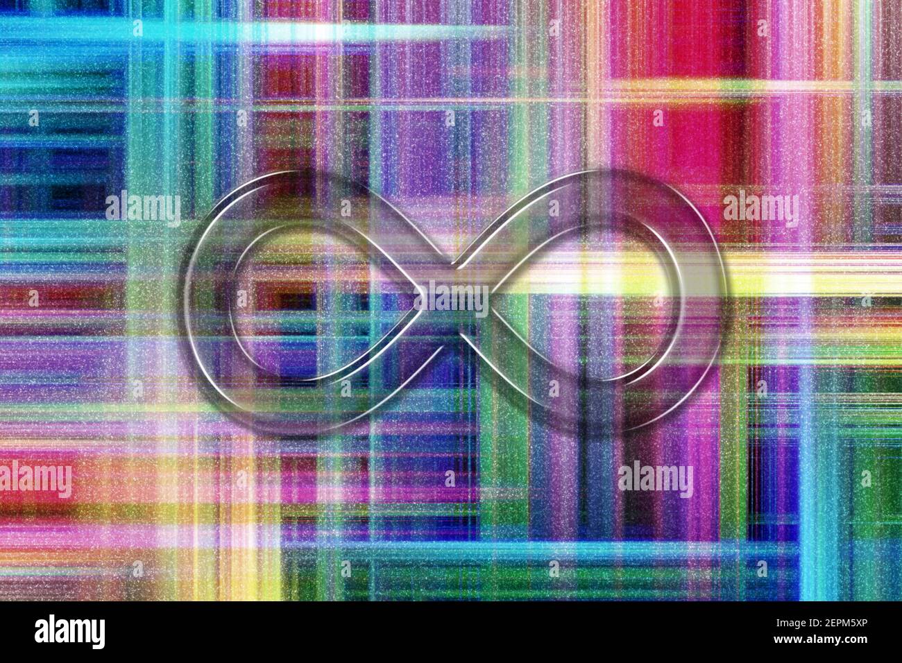 Símbolo de infinito, Eterno, sin fin, signo de infinito, fondo de cuadros de colores Foto de stock