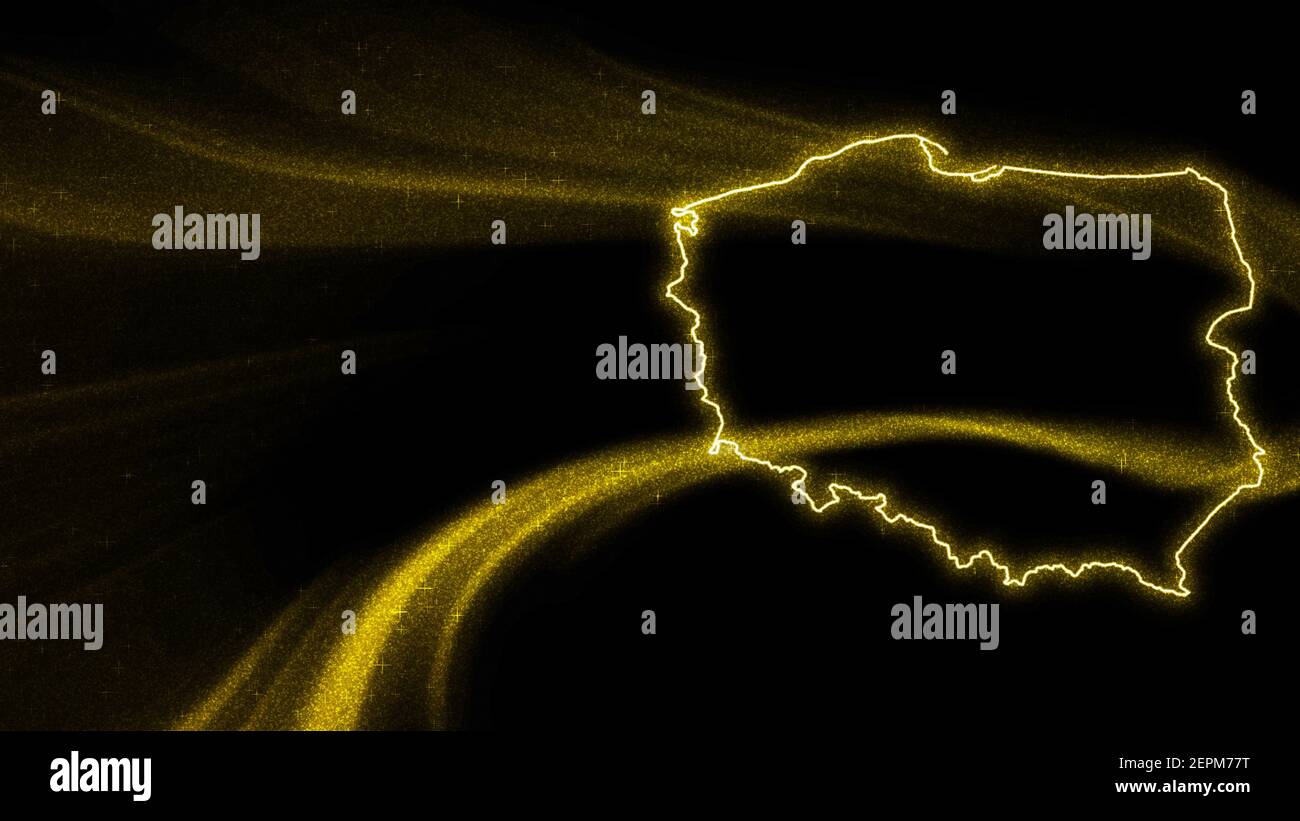 Mapa de Polonia, Gold glitter mapa sobre fondo oscuro Foto de stock