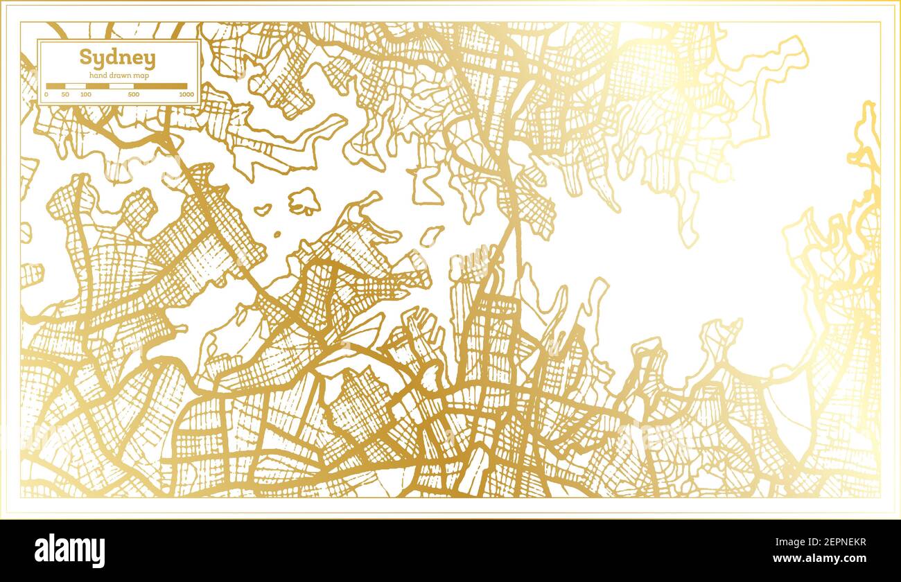 Mapa de la ciudad de Sydney Australia en estilo retro en color dorado. Mapa de contorno. Ilustración vectorial. Ilustración del Vector