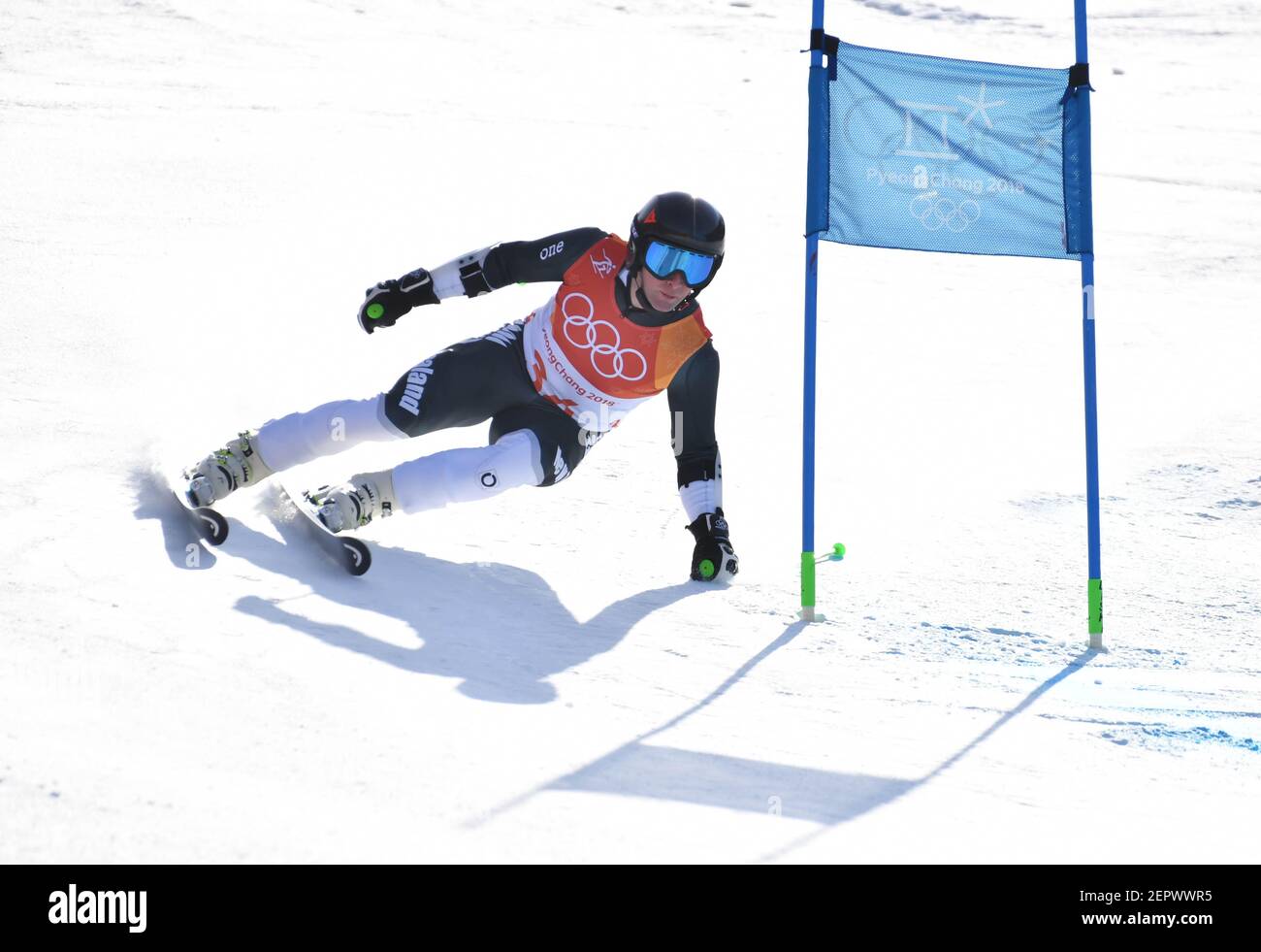 18 de febrero de 2018; Pyeongchang, Corea del Sur; Willis Feasey (NZL) en  la primera carrera de esquí alpino en el slalom gigante de los hombres  durante los Juegos Olímpicos de Invierno