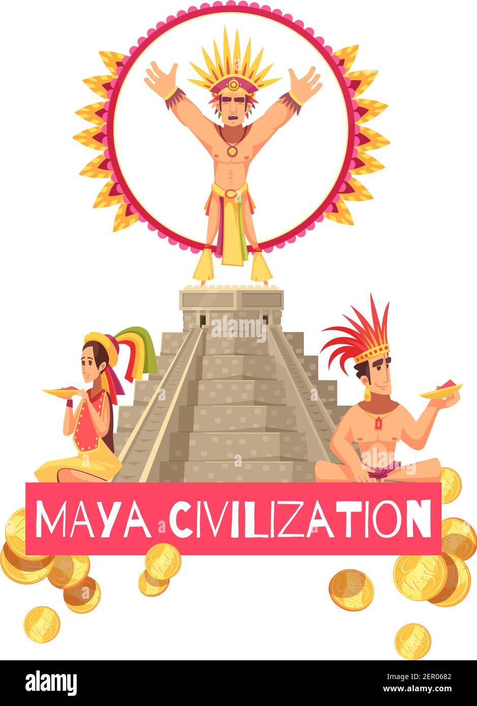 Pueblo de la civilización Maya y la antigua pirámide de teotihuacan sobre  fondo blanco ilustración vectorial de dibujos animados Imagen Vector de  stock - Alamy