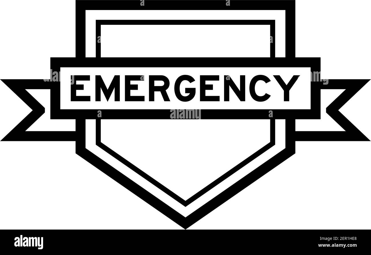 Banner de color negro vintage pentagon con palabra de emergencia activada fondo blanco Ilustración del Vector