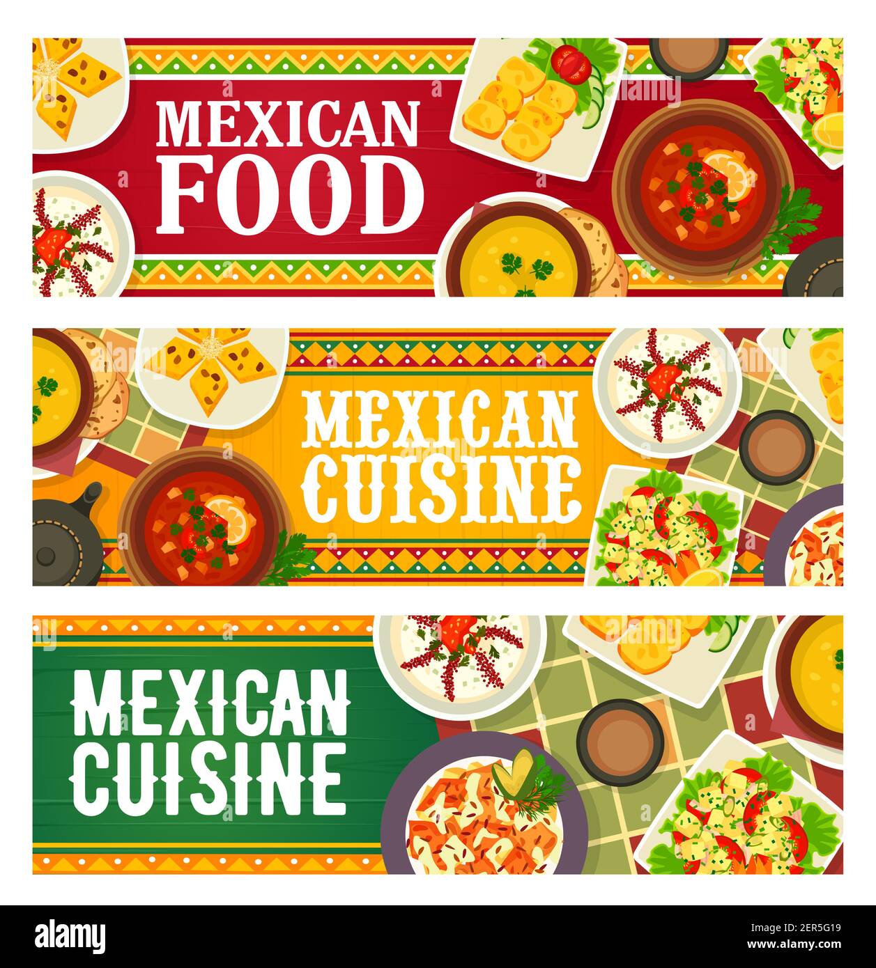Menú de comida de cocina mexicana, pancartas de restaurante con comidas