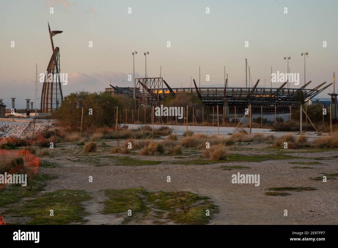Un estadio dentro de las instalaciones de juegos olímpicos 2004, en Agios Kosmas, Grecia Foto de stock