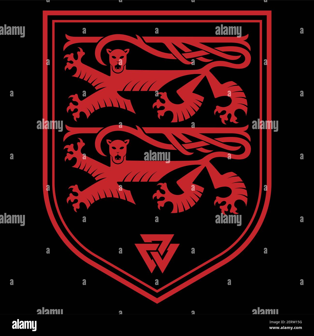 Diseño de caballero. Diseño Viking. Escudo heráldico de caballero con leones Ilustración del Vector