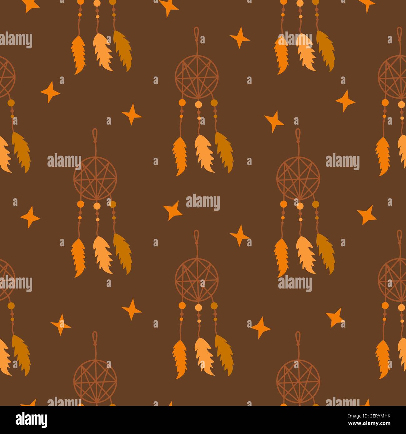 Diseño sin costuras Dreamcatcher con tres plumas. Amuleto protector contra insomnio y pesadillas. Ilustración vectorial colorida en colores boho, eth Ilustración del Vector